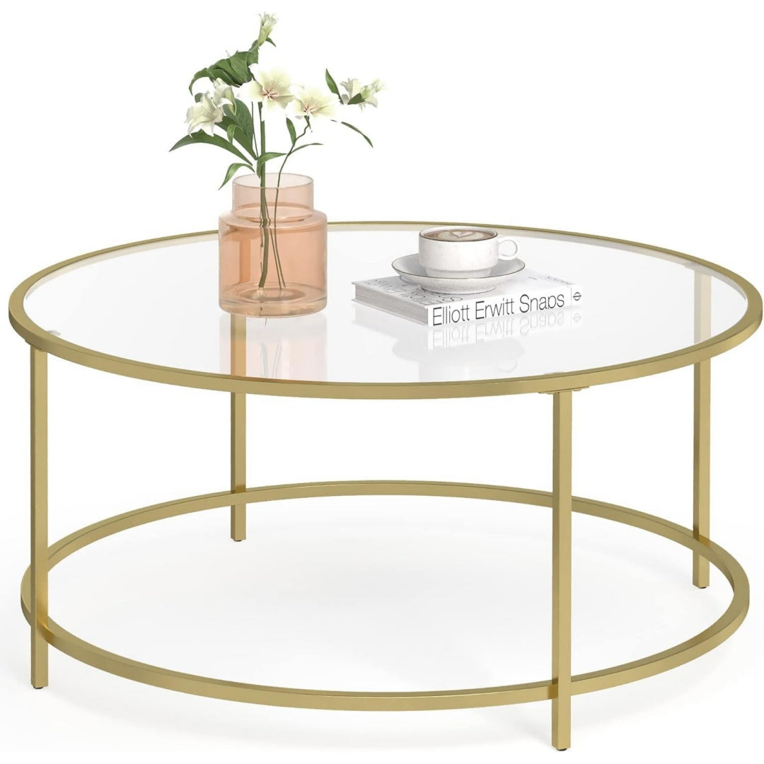 84 x 84 x 45, 5 cm table basse creme avec portes vitrees