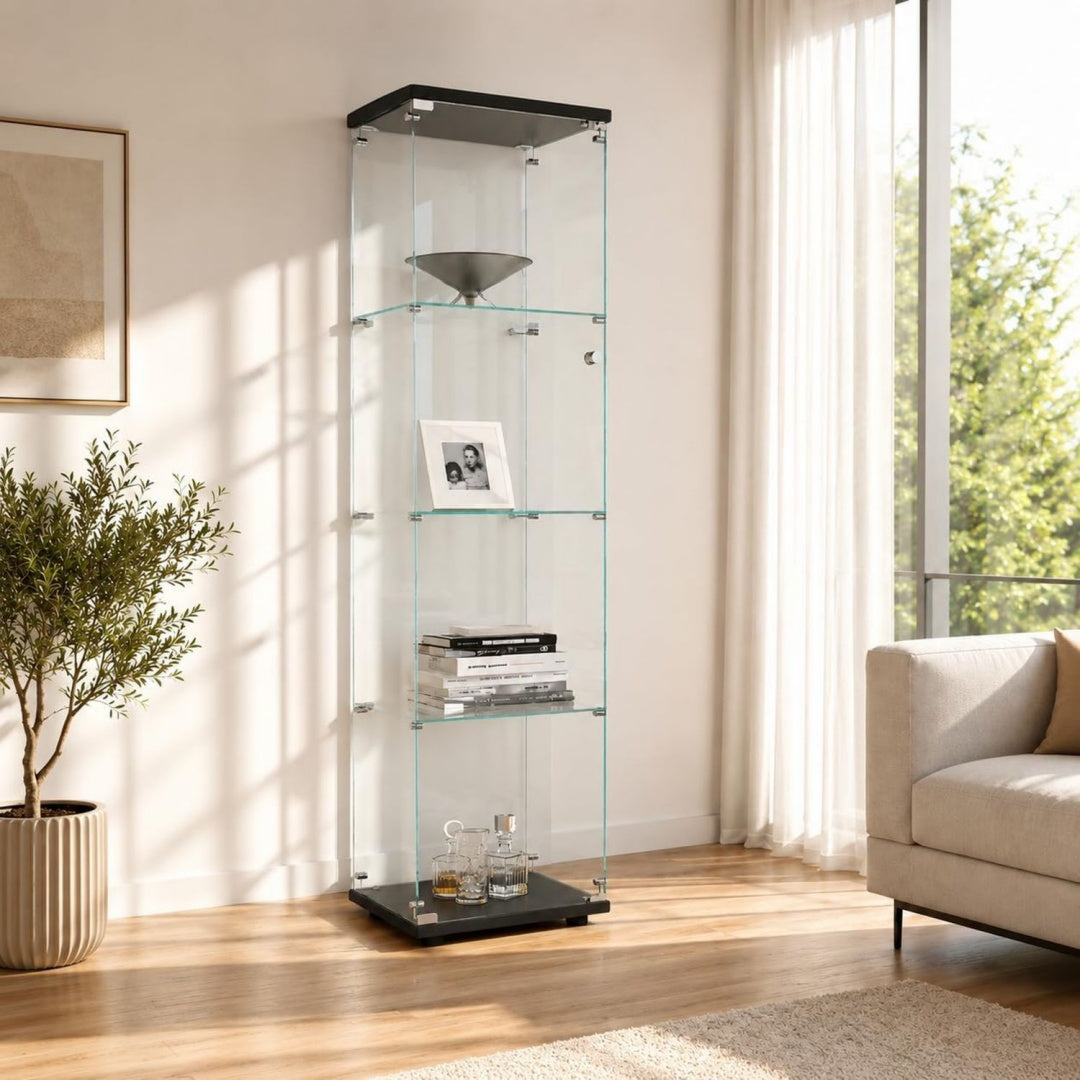 Style Contemporain, vitrine gris clair (164 x 42.5 x 36.5 cm)