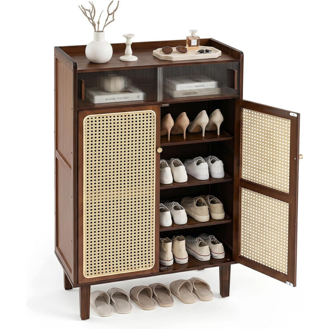 Armoire a chaussures en cuir creme 67 x 33 x 107 cm
