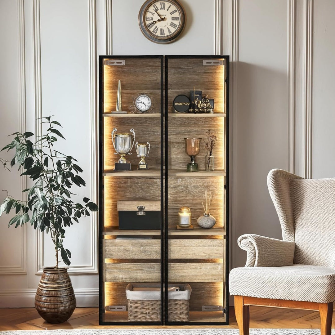 74 x 36 x 155 cm, credence gris en verre style moderne