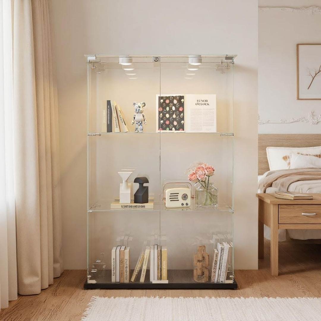 Vitrine beige, deux portes, verre, style contemporain