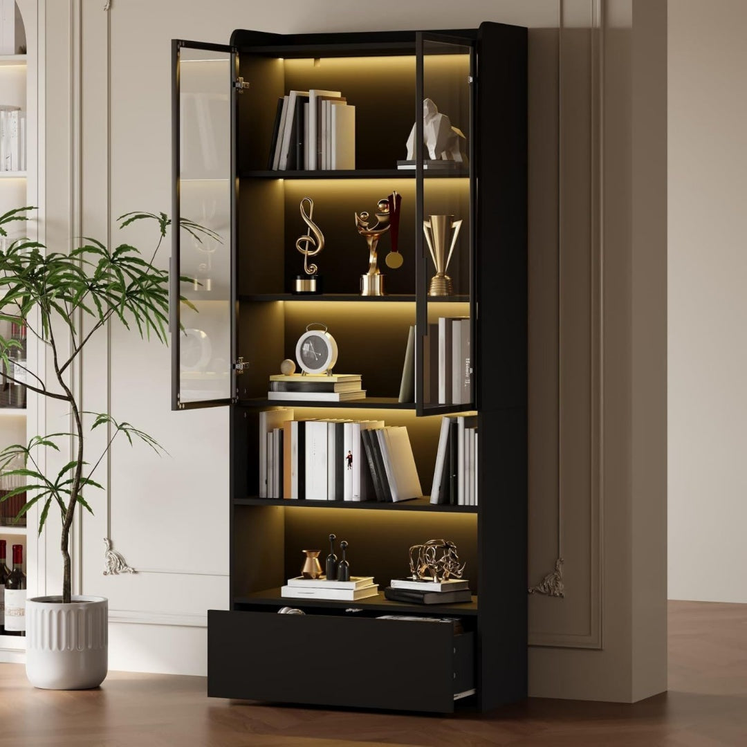 Vitrine bordeaux, vitre, rangement multifonction