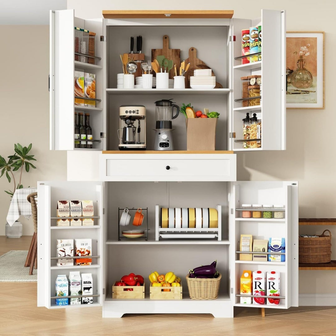 Buffet de cuisine gris clair a 4 portes 1 tiroir, rangement compact