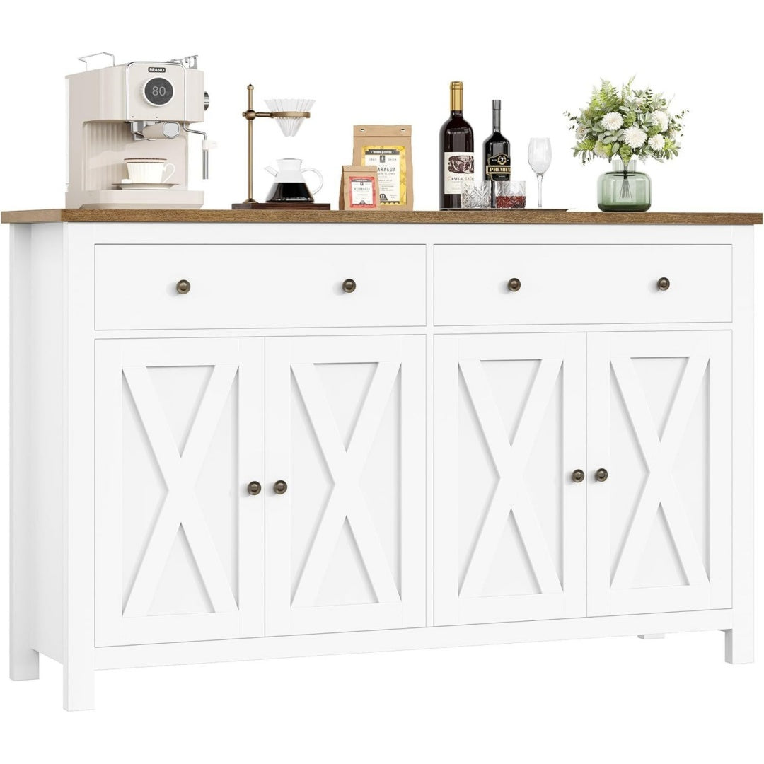Vintage buffet gris clair 4 portes et 2 tiroirs