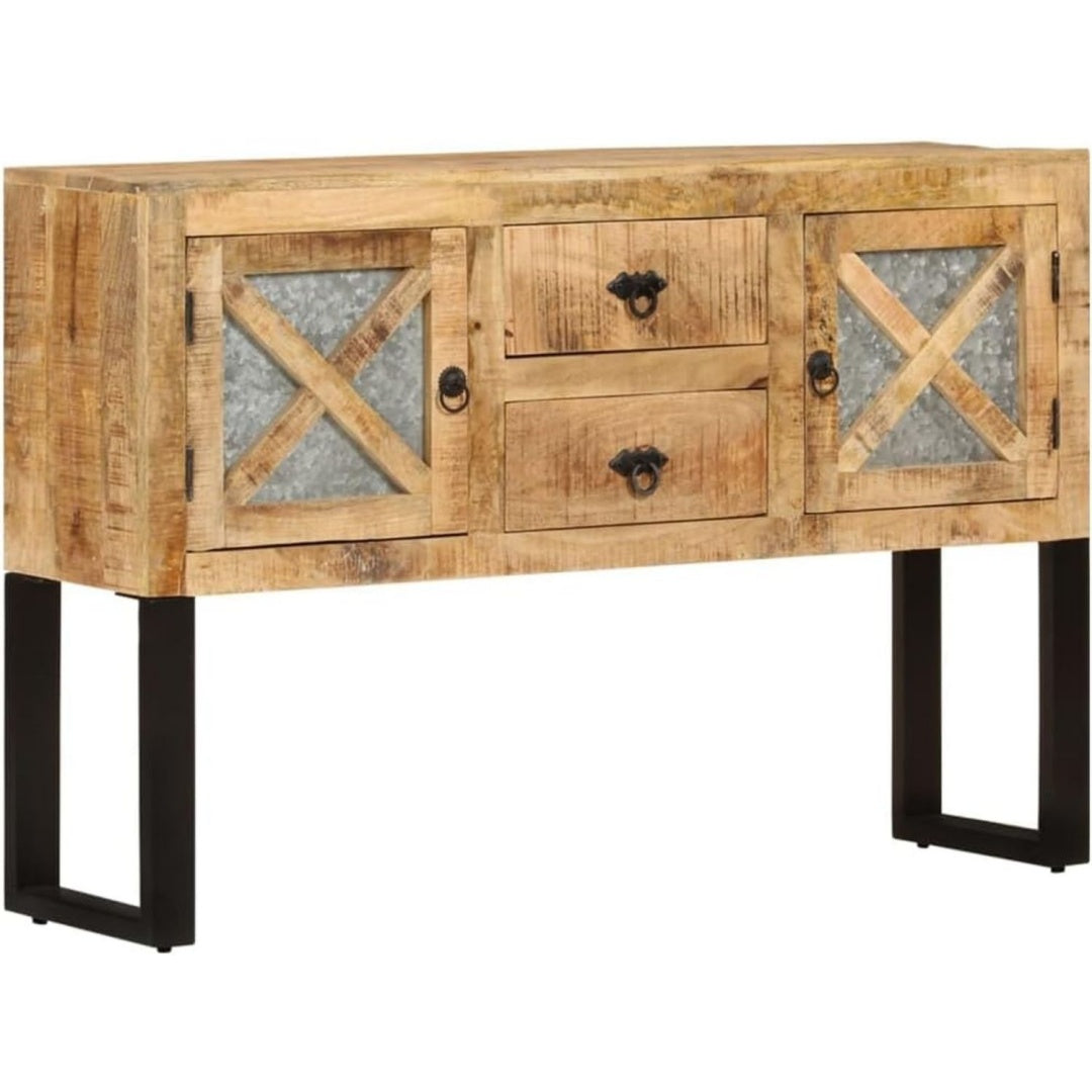 Meuble de rangement buffet orange, deux tiroirs, deux portes