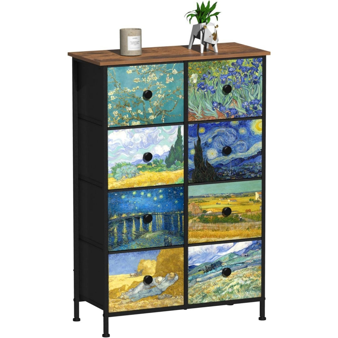Commode rangement gris fonce 8 tiroirs moderne
