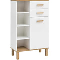 Espace malin, colonne de rangement gris clair en bois 2 tiroirs 1 porte