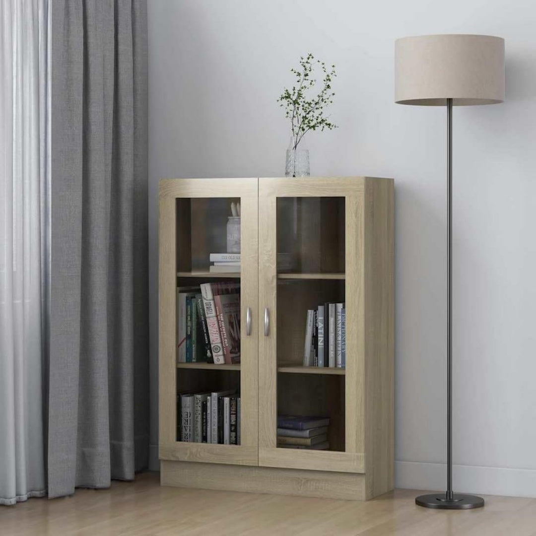 Bibliotheque en chene et verre pour la salle a manger