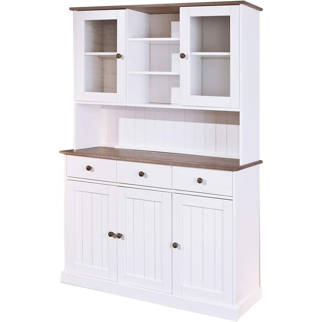 Vitrine gris clair rustique bois massif 131 x 45 x 190 cm