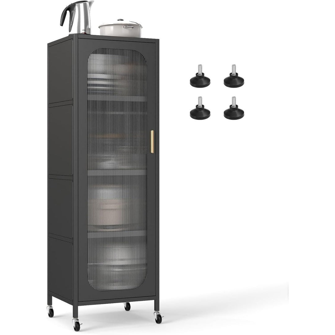 Moderne etagere verticale en acier gris fonce pour sejour