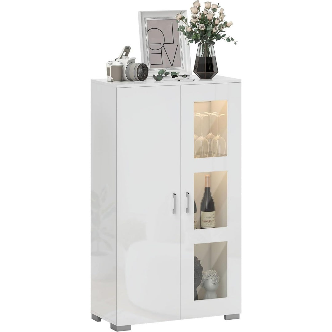 Buffet gris clair 2 etageres de rangement, bois ingenierie design moderne